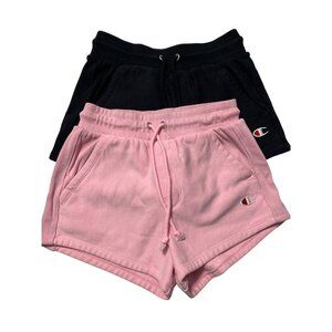 2 Pair Champion Reverse Weave Womens Athletic Shorts Pink & Black S